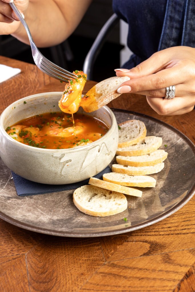 Soupe aux crevettes, gros plan